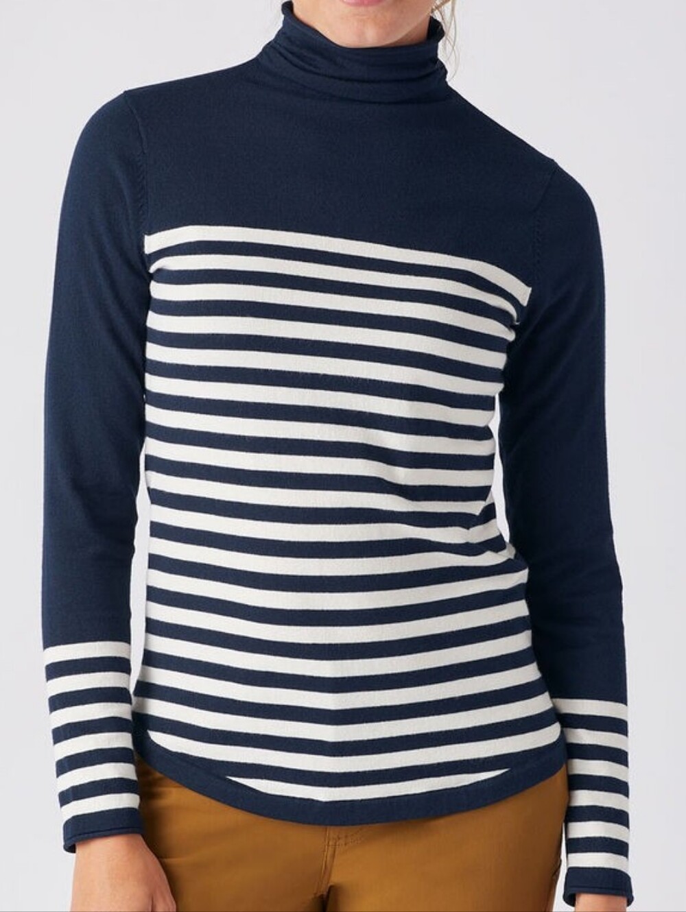 Duluth Trading Co. S'no Sweat Turtleneck Navy White Stripe Pullover Women M